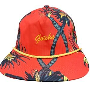 Gotcha Tropical Palm Print Hat Mens S/M Yellow Rope Surf Beachwear Snapback